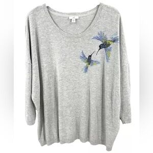 J Jill Womens Hummingbird Sweater Size M Fine Gauge Knit Pullover Jumper Gray